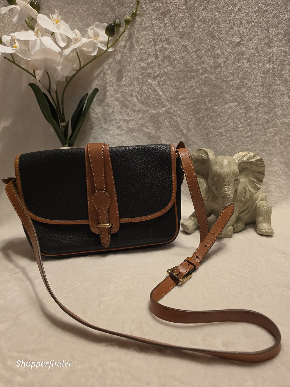 Dooney & Bourke Pebbled Black/Brown Crossbody, Buckle, Adj Strap, Pockets